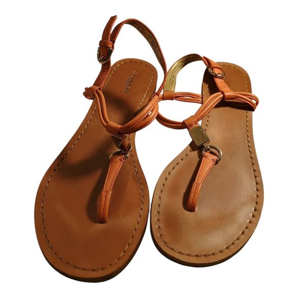 Coach Shoes - Coach Sandals Flat SandalsWomen Size 7B Charleen Coral Leather T Strap Thong GUC
